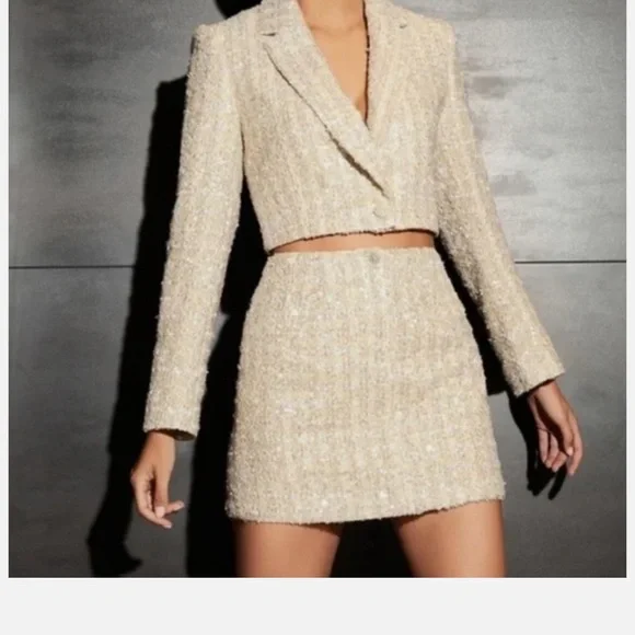 NEW Gianni Bini Sequin Tweed Jacket and skirt matching set - Picture 2 of 13